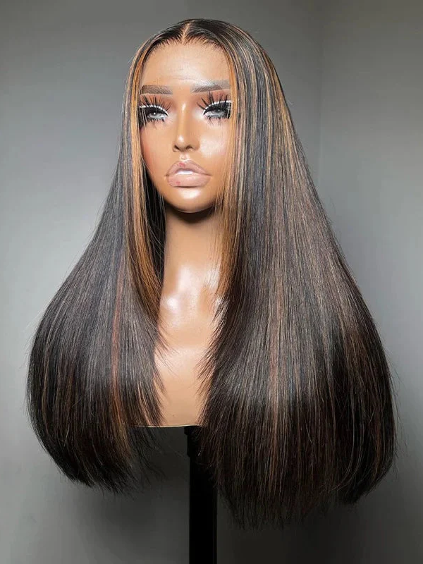 FB30 Balayage Raw Hair Super Double Drawn Layered 13×6 Straight Human Hair Wigs 250% Density - sterlyhair