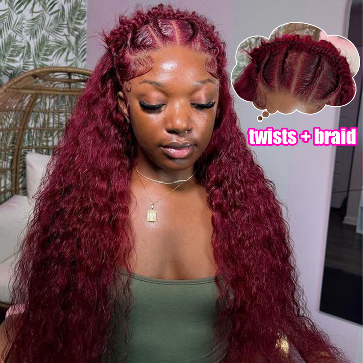 #99J Burgundy Deep Wave Wig Sterly 13×6 Full Lace Frontal Human Hair Wigs - sterlyhair