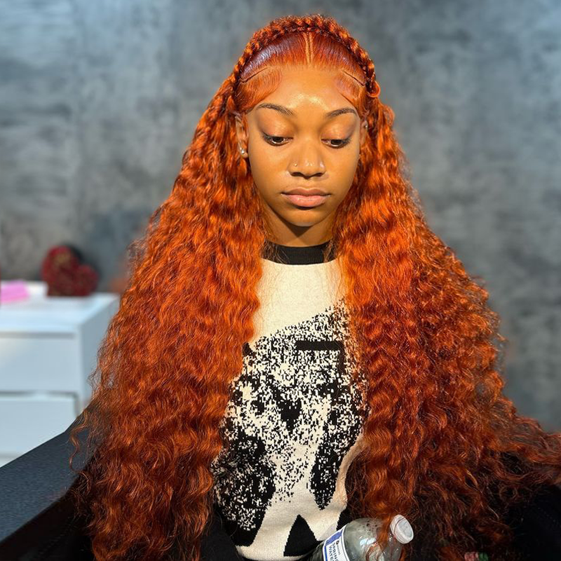 #350 Ginger Deep Wave Frontal Wig 13×6 Lace Human Hair Wig - sterlyhair