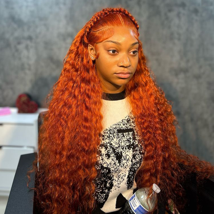 #350 Ginger Deep Wave Frontal Wig 13×6 Lace Human Hair Wig - sterlyhair
