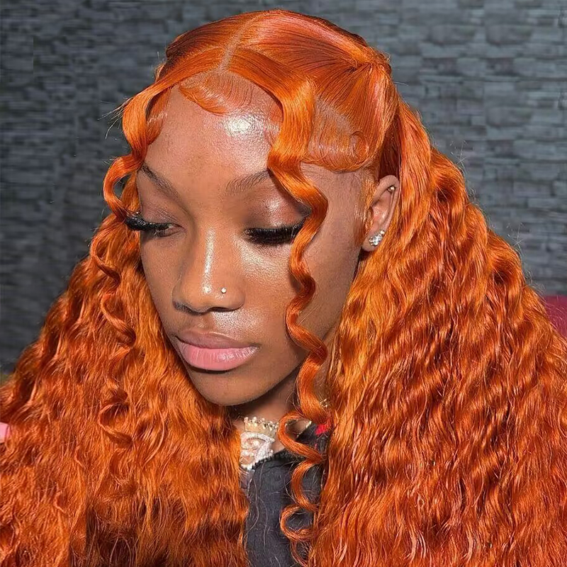 Orange Ginger Deep Wave Wig Transparent Lace Frontal Human Hair Wigs Sterly Hair