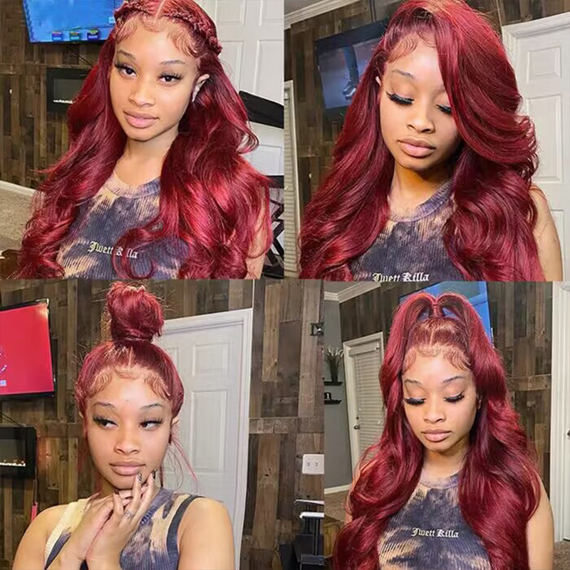 Sterly Affordable #99J Body Wave Wig Burgundy Lace Frontal Human Hair Wig