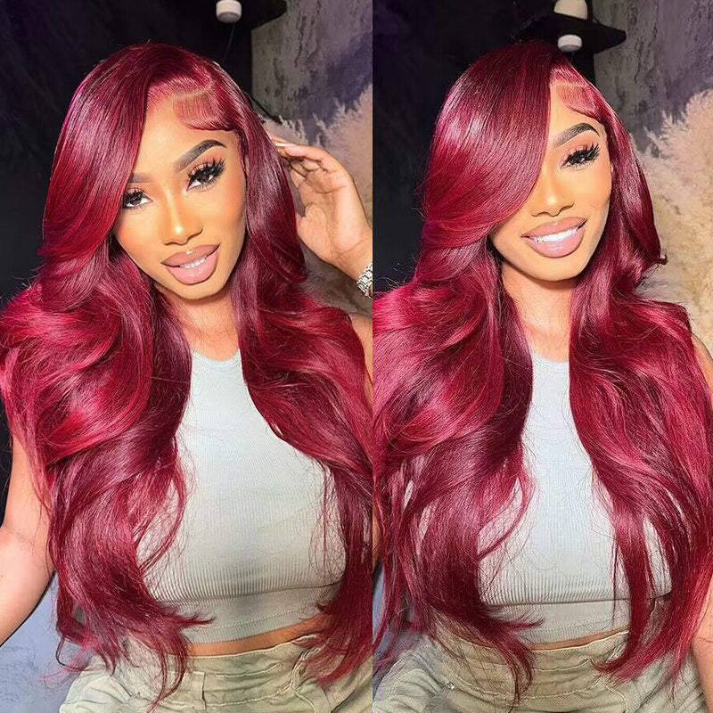 Affordable #99J Body Wave Wig Sterly Burgundy 13x6 Lace Front Human Hair Wigs