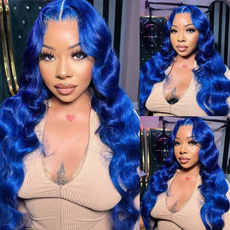 Sterly Royal Blue Lace Front Wig Long Human Hair Pre Colored Blue Wigs