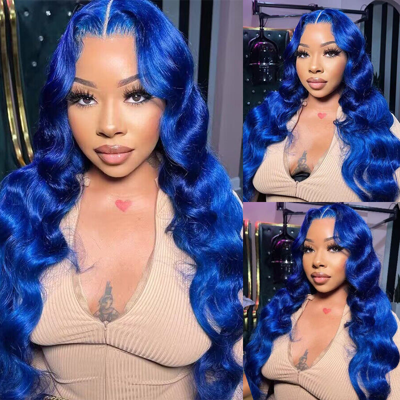 Sterly Royal Blue 13x6 Full Frontal Lace Body Wave Human Hair Wigs Pre Colored Blue Wigs - sterlyhair