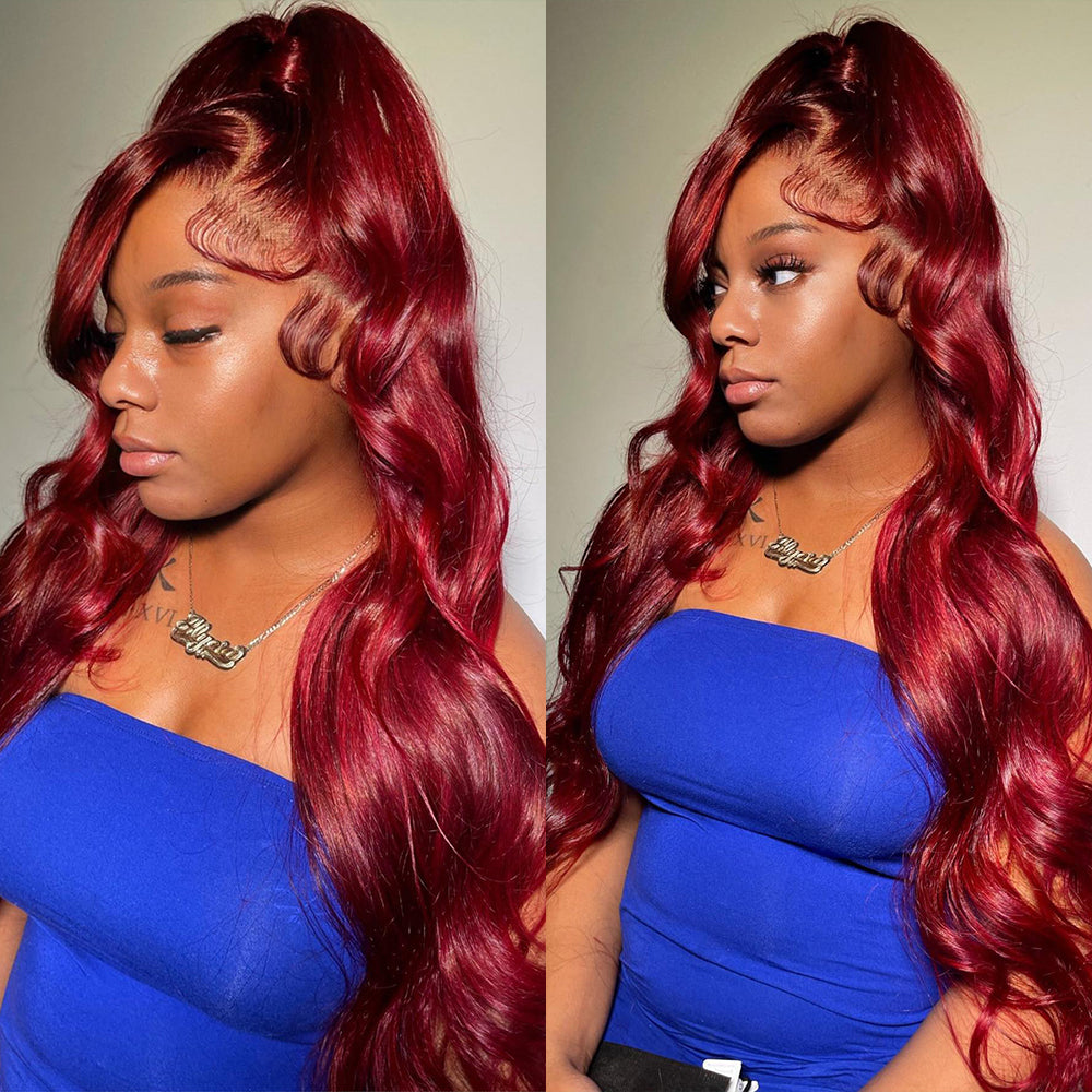 Affordable #99J Body Wave Wig Sterly Burgundy 13x6 Lace Front Human Hair Wigs