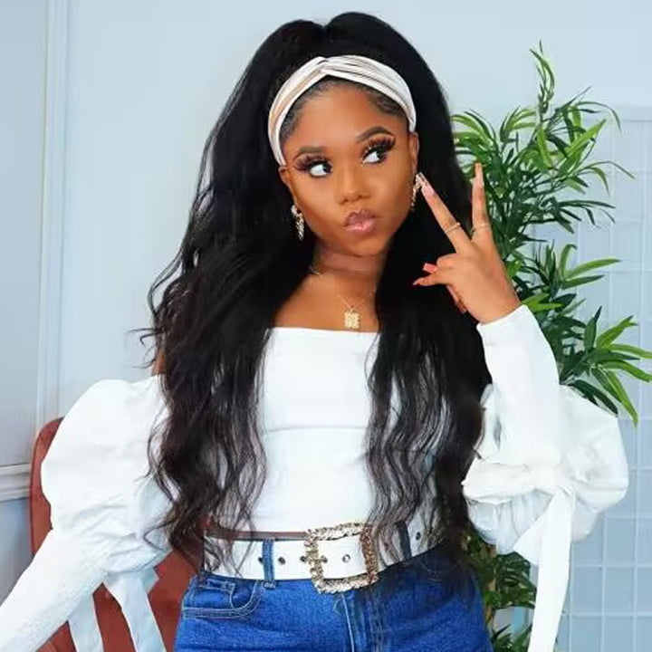 Headband Wig Kinky Straight Human Hair Wigs Sterly Headband Wig With Scarf - sterlyhair