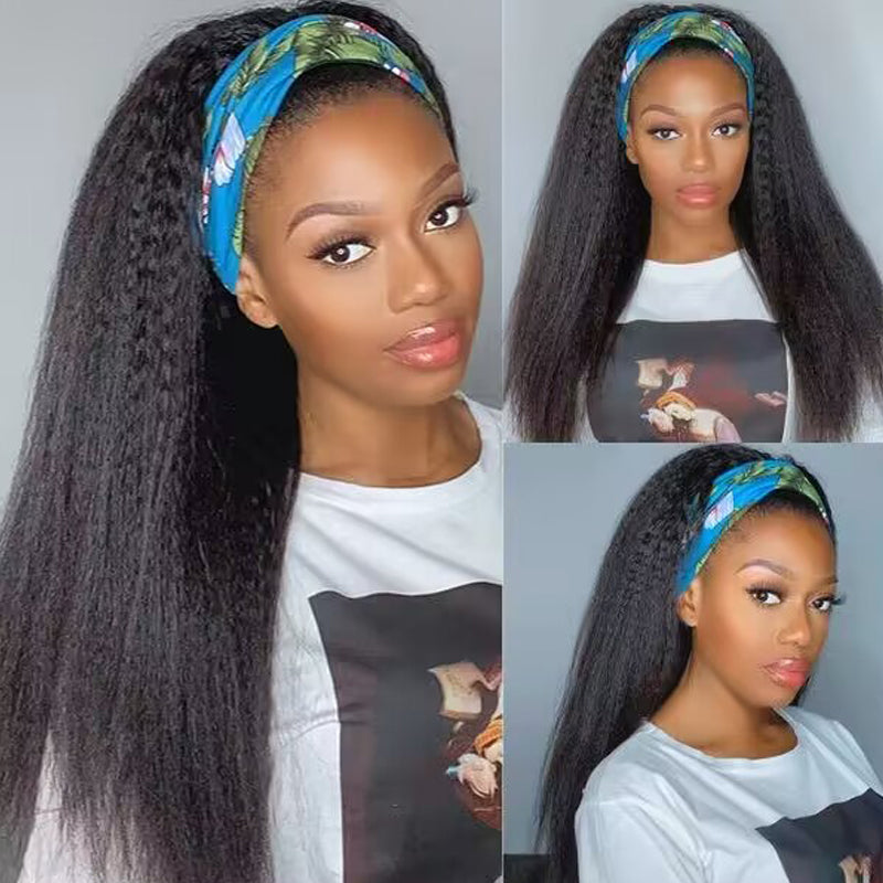 Headband Wig Kinky Straight Human Hair Wigs Sterly Headband Wig With Scarf - sterlyhair