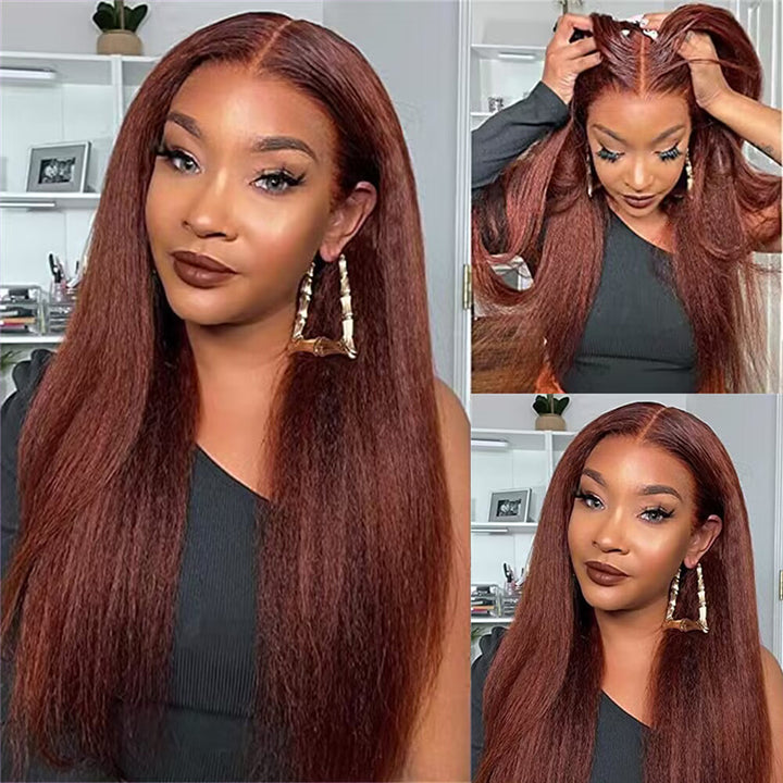 Sterly Reddish Brown Hair Wig Auburn Kinky Straight Lace Front Wigs Human Hair - sterlyhair