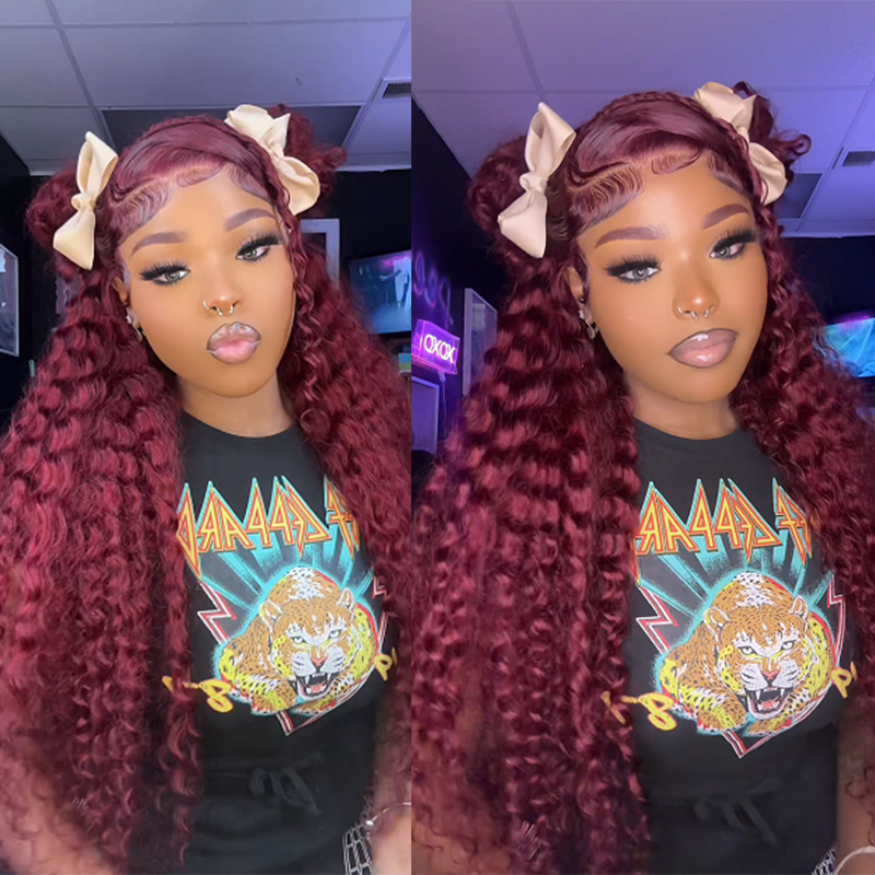 #99J Burgundy Deep Wave Wig Sterly 13×6 Full Lace Frontal Human Hair Wigs - sterlyhair