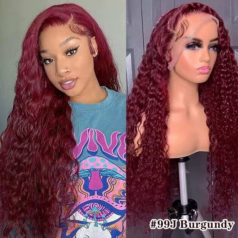 Affordable Reddish Brown /#99J Burgundy Deep Wave Wig Sterly 13×6 Full Lace Frontal Human Hair Wigs Flash Sale