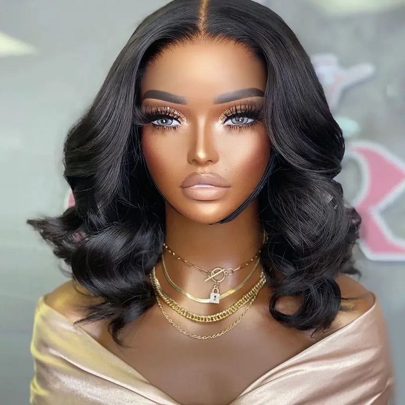 Affordable Natural Black Human Hair Bob Wigs Loose Body Bob Wigs