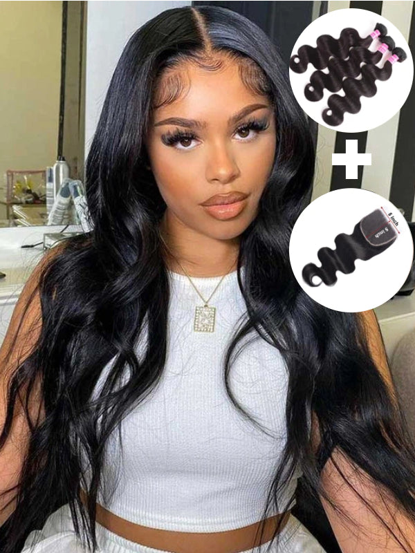 12A Bundles With Closure | Body Wave Human Hair Bundles With  5x5 Lace Closure Remy Human Hair Bundles With Closure Frontal