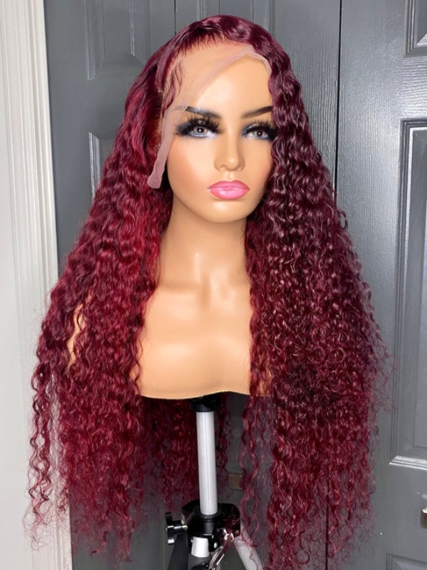 TikTok Hot | #99J Burgundy Deep Wave Wig Sterly 13×6 Full Lace Frontal Human Hair Wigs
