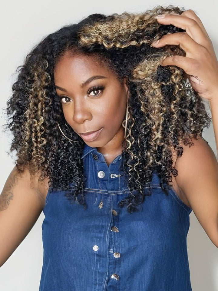 Highlight Kinky Curly Wave 3-In-1 Half Wig Glueless Install with Drawstring Beginner Friendly - sterlyhair