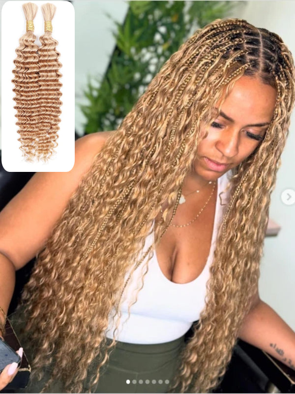 TikTok Hot |Deep Wave Bulk Human Hair For Braiding No Weft 100g (1 Pack-2 Bundle 50g)