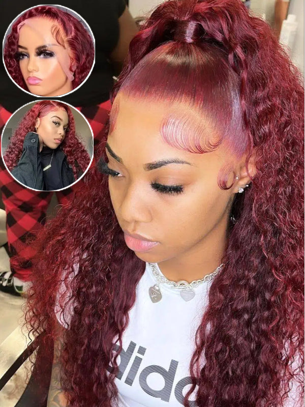 TikTok Hot | #99J Burgundy Deep Wave Wig Sterly 13×6 Full Lace Frontal Human Hair Wigs