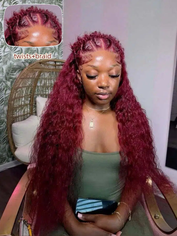 TikTok Hot | #99J Burgundy Deep Wave Wig Sterly 13×6 Full Lace Frontal Human Hair Wigs