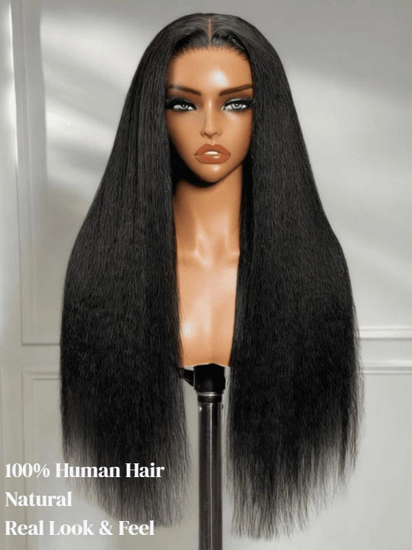 Sterly Glueless 7x6 HD Lace Wig Yaki Straight Lace Front Wigs Human Hair