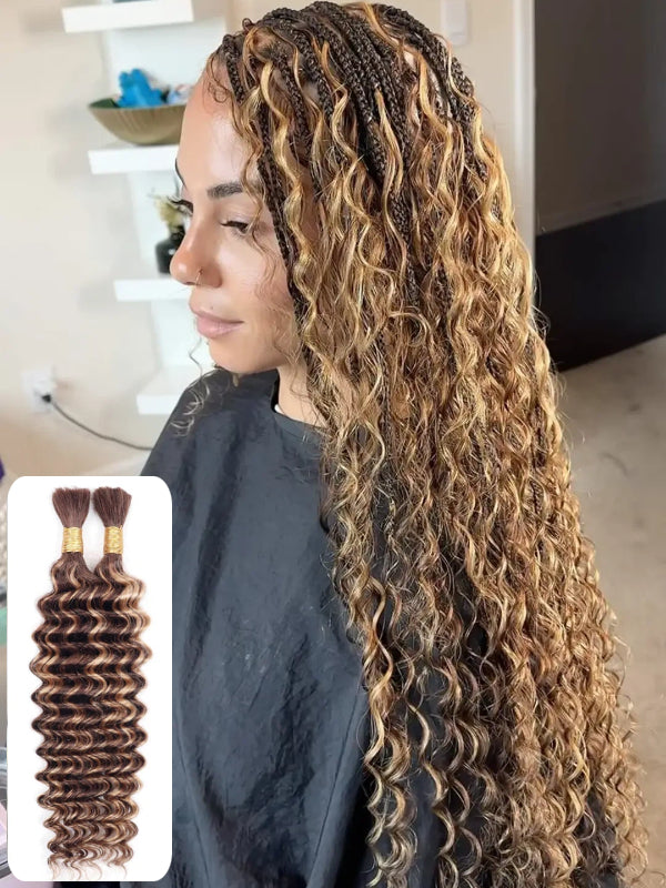 TikTok Hot |Deep Wave Bulk Human Hair For Braiding No Weft 100g (1 Pack-2 Bundle 50g) - sterlyhair