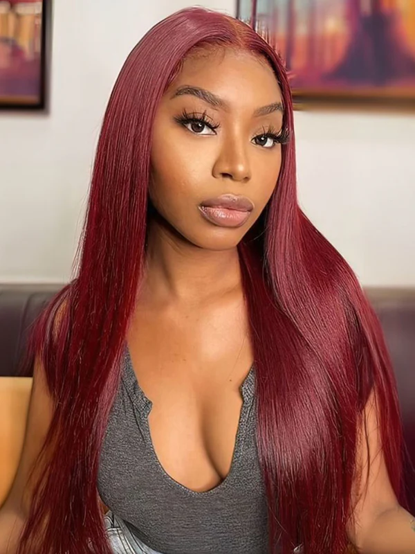 TikTok Hot | #99J Straight Hair Wig 13×6 Burgundy Lace Front Wig - sterlyhair