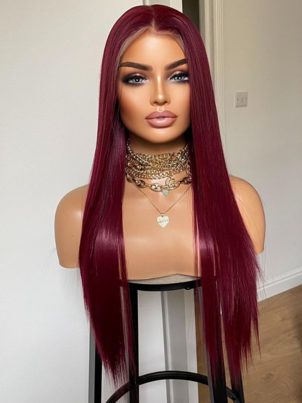 TikTok Hot | #99J Straight Hair Wig 13×6 Burgundy Lace Front Wig 250% Density Human Hair