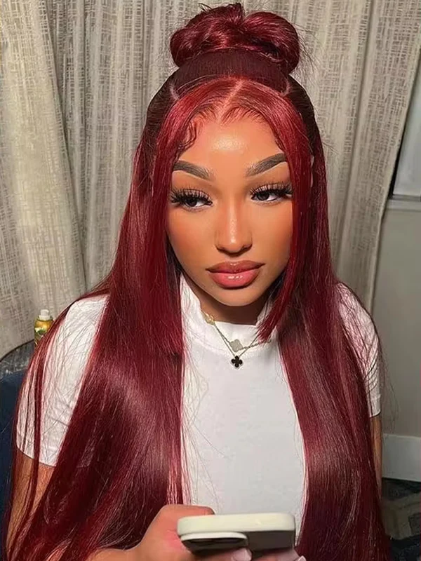 TikTok Hot | #99J Straight Hair Wig 13×6 Burgundy Lace Front Wig 250% Density Human Hair