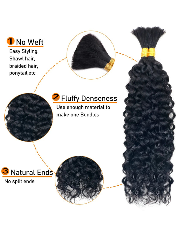 TikTok Hot |Deep Wave Bulk Human Hair For Braiding No Weft 100g (1 Pack-2 Bundle 50g)