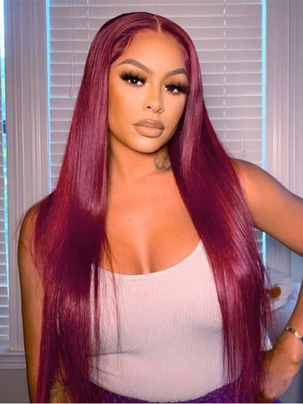 TikTok Hot | #99J Straight Hair Wig 13×6 Burgundy Lace Front Wig - sterlyhair