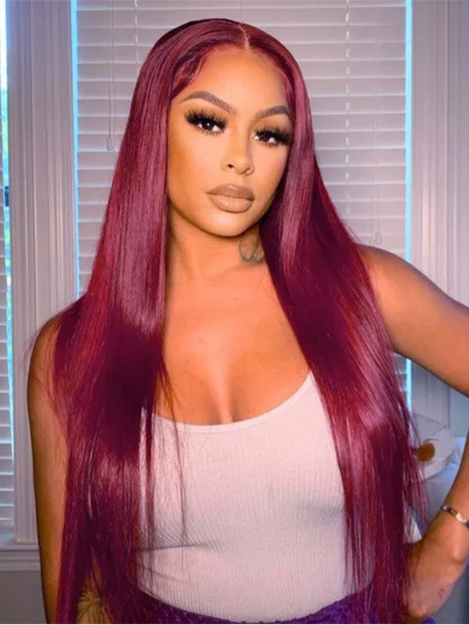 TikTok Hot | #99J Straight Hair Wig 13×6 Burgundy Lace Front Wig - sterlyhair
