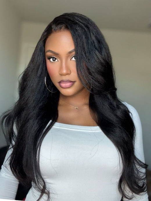 3-In-1 Half Wig Kinky Straight Glueless Flexi-Fit Drawstring Wig Beginner Friendly - sterlyhair
