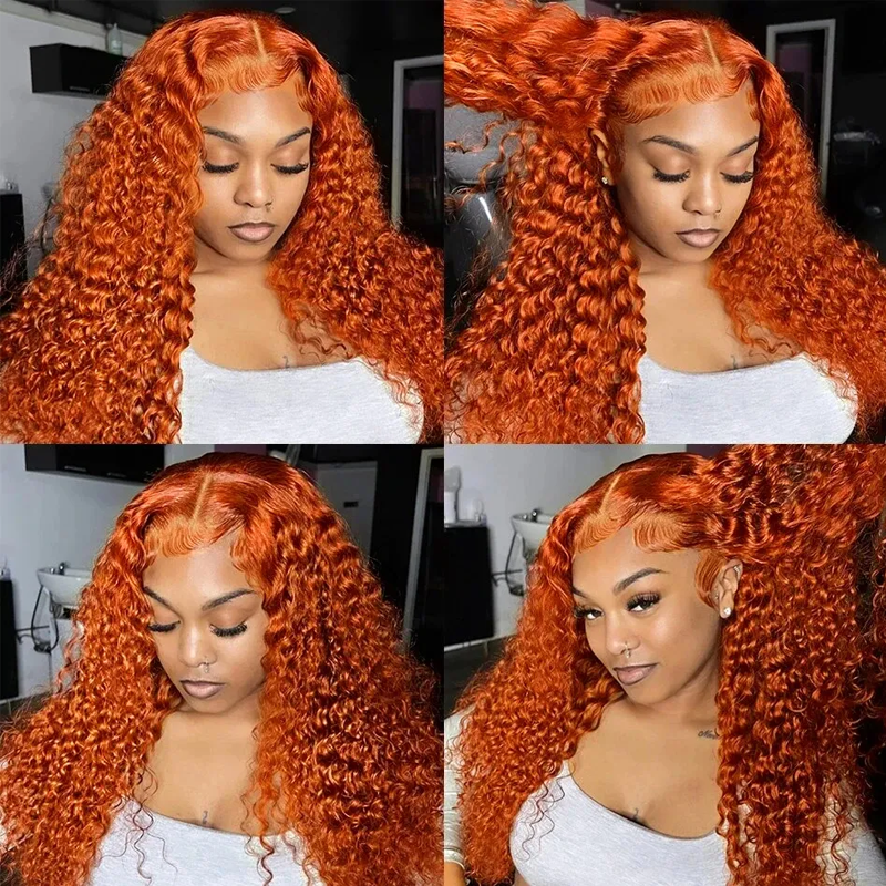 Orange Ginger Deep Wave Wig Transparent Lace Frontal Human Hair Wigs Sterly Hair