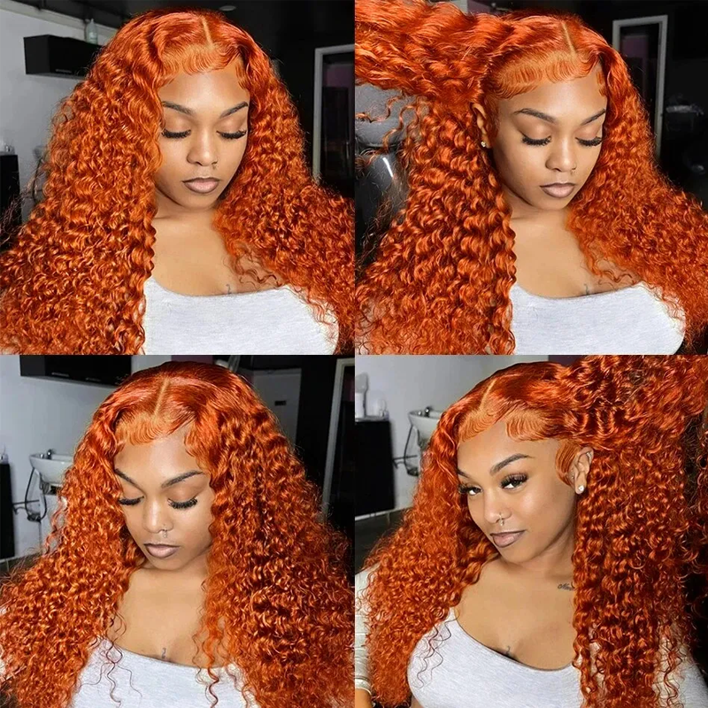 Orange Ginger Deep Wave Wig Transparent Lace Frontal Human Hair Wigs Sterly Hair - sterlyhair