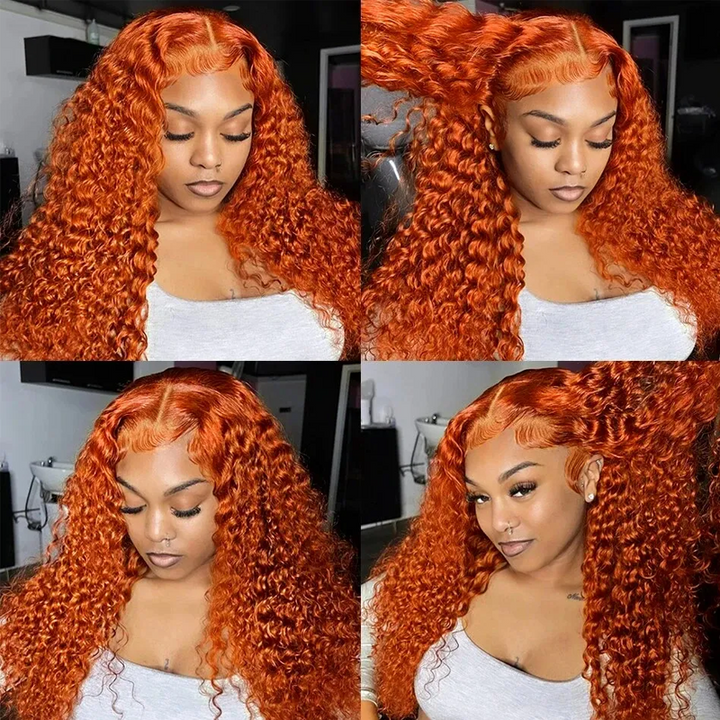 Orange Ginger Deep Wave Wig Transparent Lace Frontal Human Hair Wigs Sterly Hair - sterlyhair