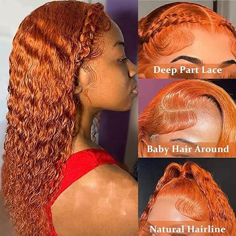 Orange Ginger Deep Wave Wig Transparent Lace Frontal Human Hair Wigs Sterly Hair