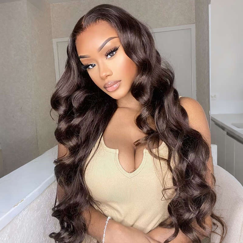Affordable #2 Dark Brown Body Wave 13x6 Full Lace Frontal Human Hair Wigs - sterlyhair