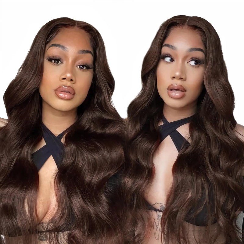 Sterly #2 Dark Brown Body Wave / Straight Hair Wig 13x6 Full Lace Frontal Human Hair Wigs