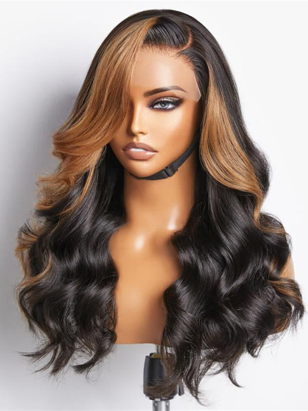 Sterly Hair Blonde Brown Highlights Loose Body Wave Human Hair Wigs - sterlyhair