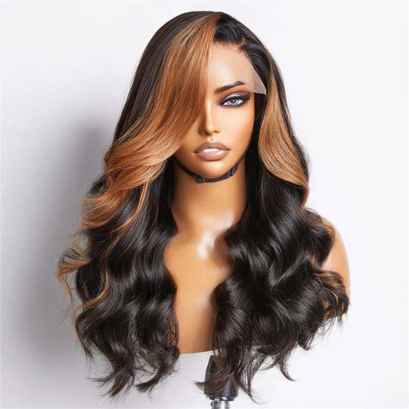 Sterly Hair Blonde Brown Highlights Loose Body Wave Human Hair Wigs - sterlyhair