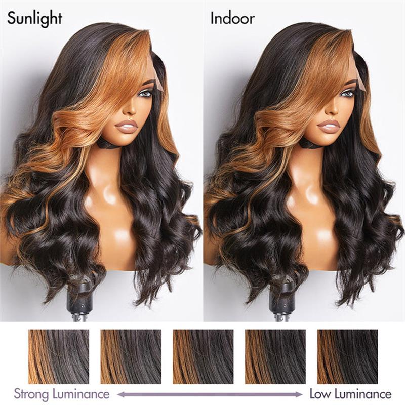 Sterly Hair Blonde Brown Highlights Loose Body Wave Human Hair Wigs