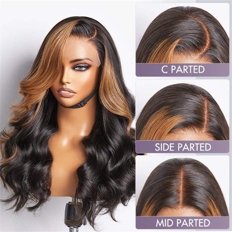 Sterly Hair Blonde Brown Highlights Loose Body Wave Human Hair Wigs - sterlyhair
