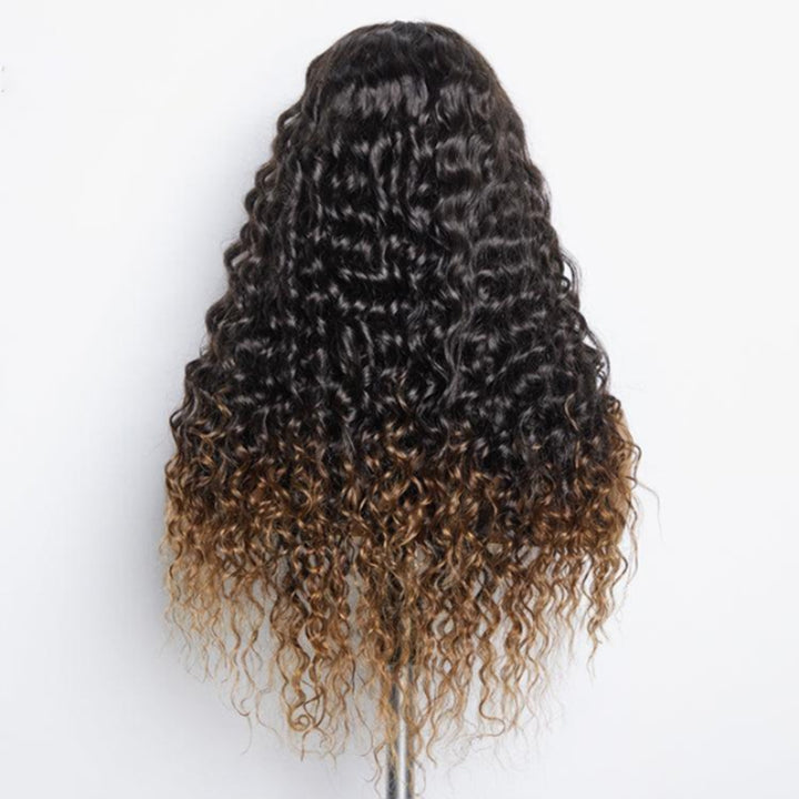 Fluffy Brown Ombre Highlights Water Wave Wigs For Women Colored Human Hair Wig - sterlyhair