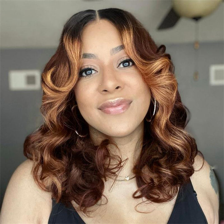 Brown Highlight With Natural Hair Roots Loose Wave Glueless HD Lace Wig - sterlyhair