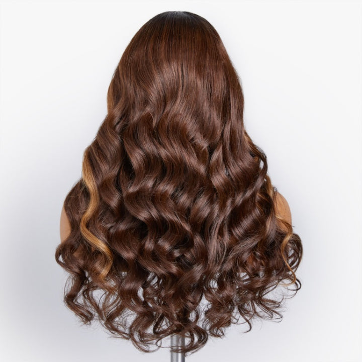 Brown Highlight With Natural Hair Roots Loose Wave Glueless HD Lace Wig - sterlyhair
