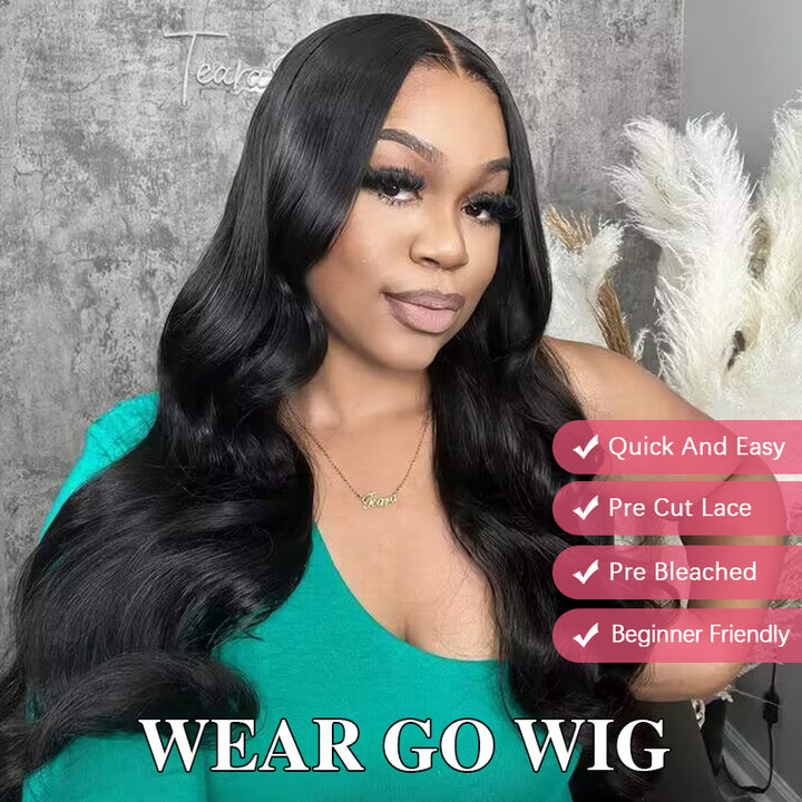 Wear Go Glueless pre-bleached Knots Body Wave 7×5 Pre-cut Lace Human Hair Wig - sterlyhair