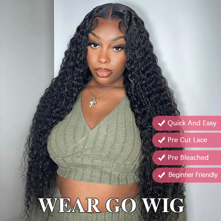Deep Wave 6×4.5/7×5 Pre Cut Lace Wigs Pre-bleached Knots Wear Go Glueless Wig - sterlyhair