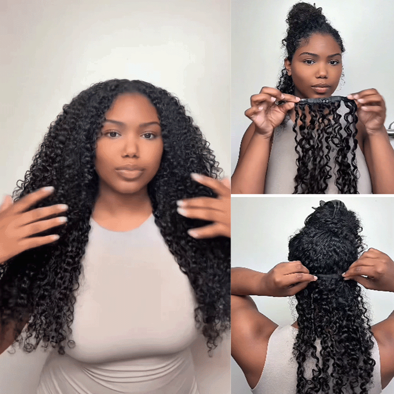 Raw Hair Clip In | Curly Wave lnvisible Edge Clip in Hair Extensions For Black Women 8pcs With 18 Clips