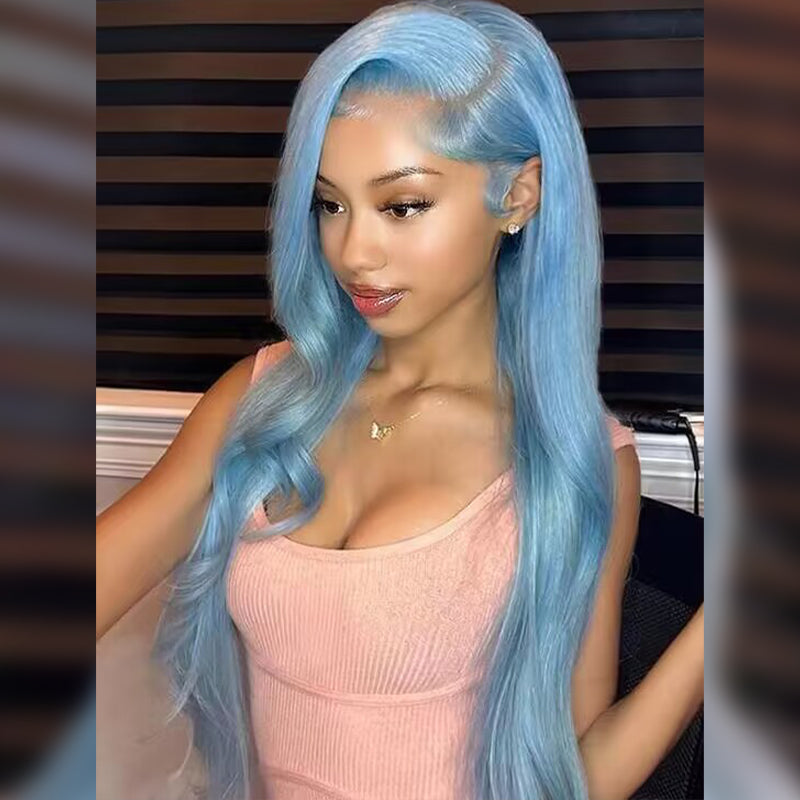 Sterly Lake Brilliant Blue Human Hair Wig Straight/Body Wave Lace Front Wig