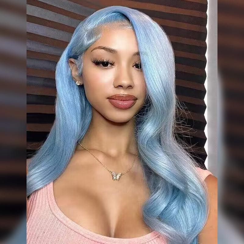 Sterly Lake Brilliant Blue Human Hair Wig Straight/Body Wave Lace Front Wig