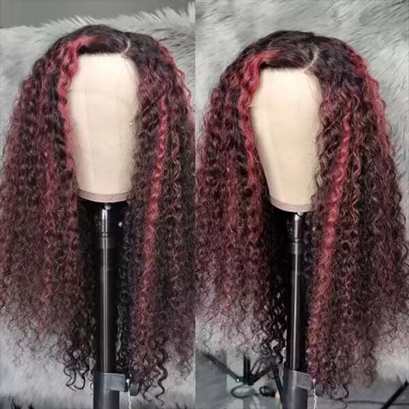 Sterly Burgundy Highlight Curly Wave Wig T1B/P1B/99J Colored Lace Frontal Human Hair Wig - sterlyhair